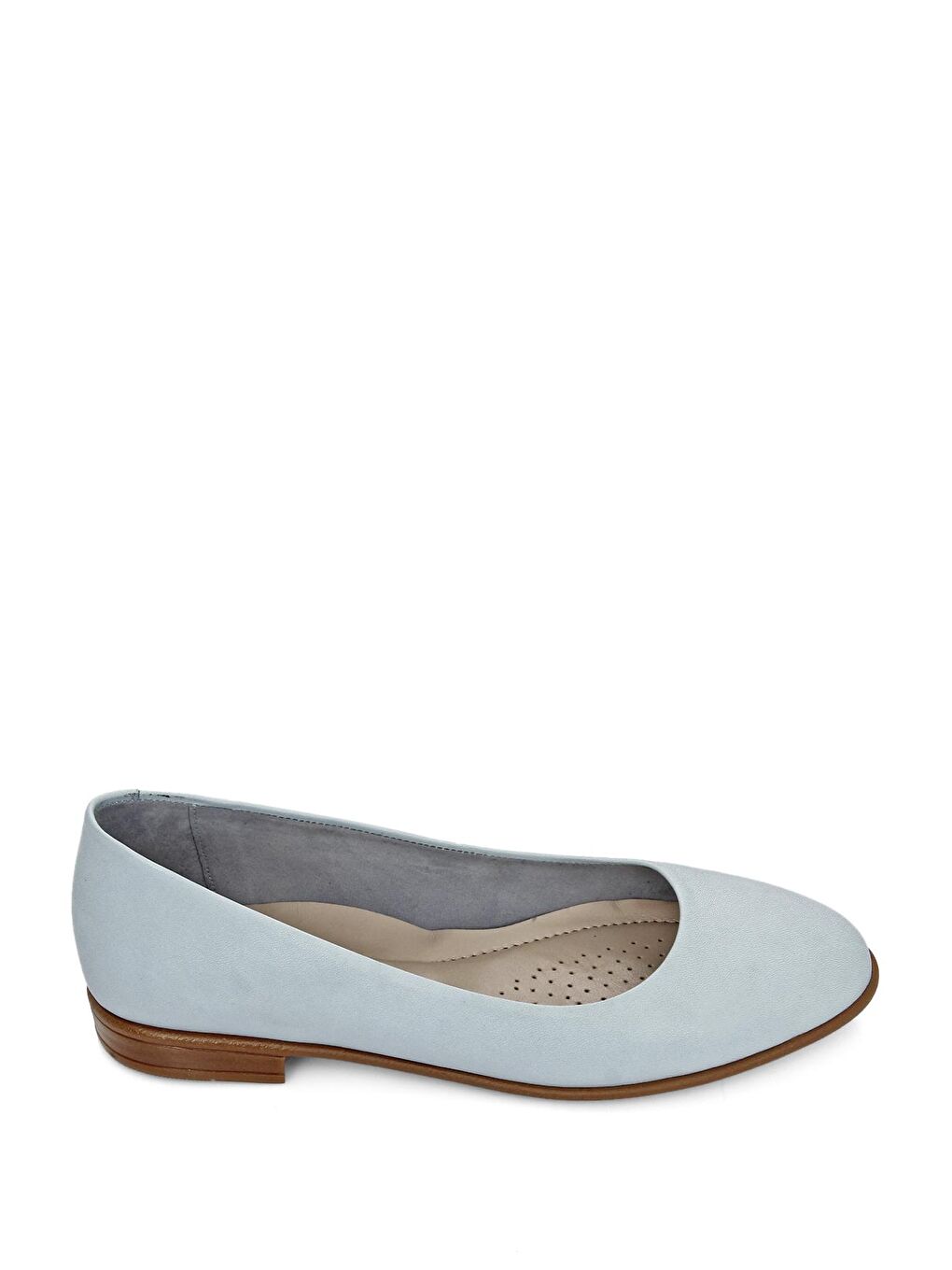 Mavi Hakiki Deri Yuvarlak Burun Düz Taban Kadın Babet 24164-3