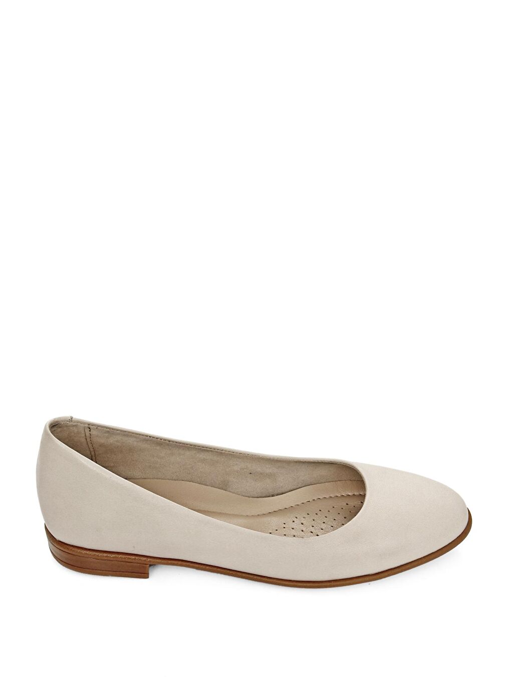 Bej Hakiki Deri Yuvarlak Burun Düz Taban Kadın Babet 24164-3