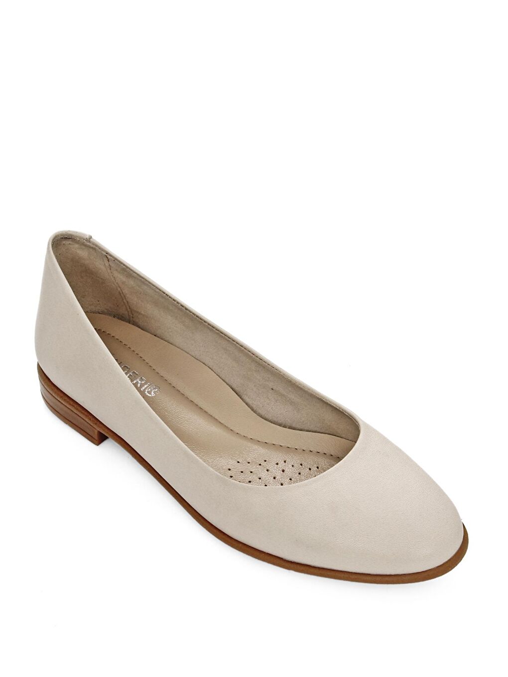 Bej Hakiki Deri Yuvarlak Burun Düz Taban Kadın Babet 24164-4