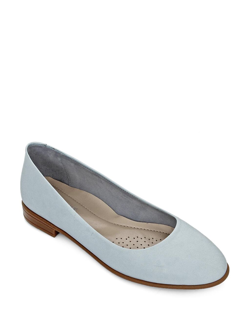 Mavi Hakiki Deri Yuvarlak Burun Düz Taban Kadın Babet 24164-4