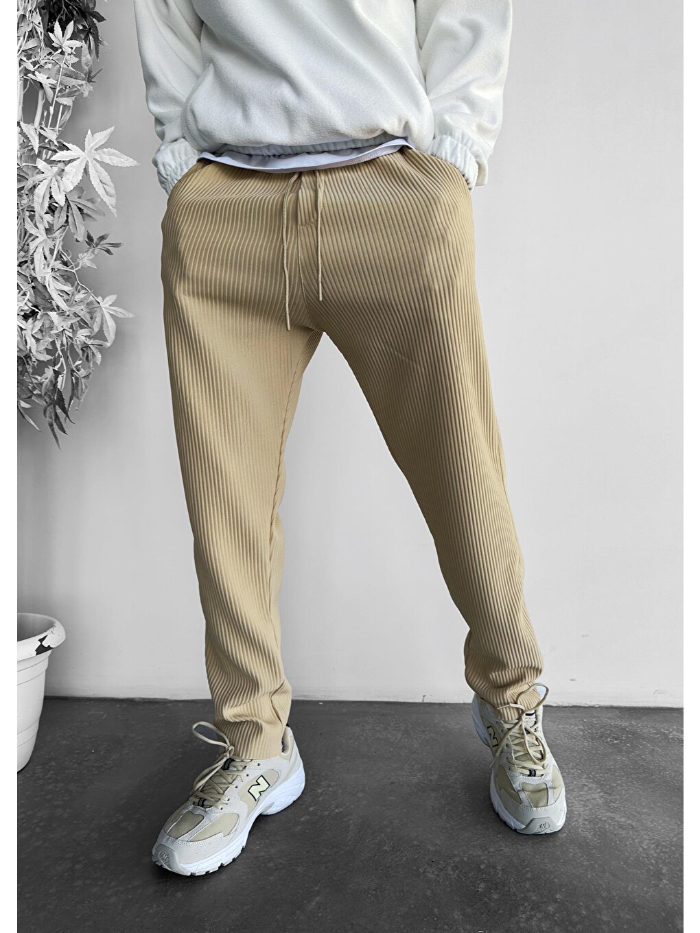 Oversize Fitilli Erkek Pantolon Bej