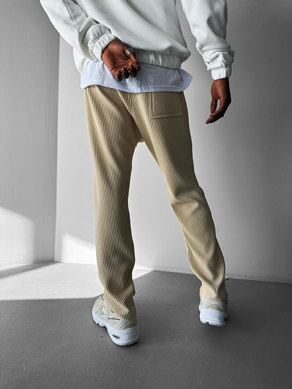 Oversize Fitilli Erkek Pantolon Bej-1