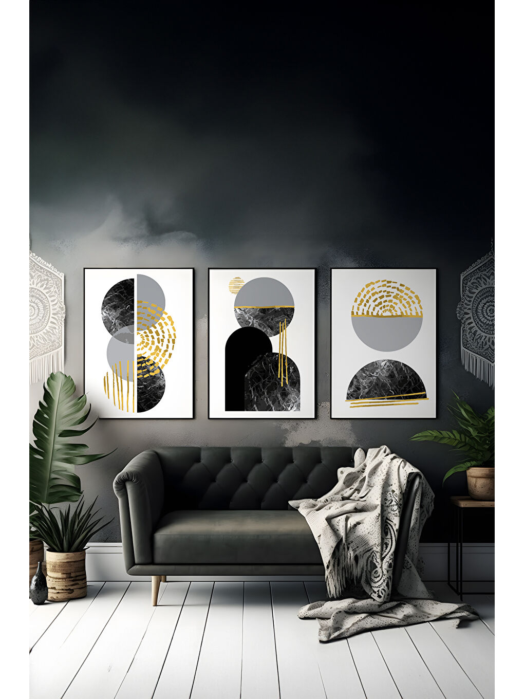 Beyaz 3 Parça Çerçeve Görünümlü Mdf Tablo Seti - ARTSYCLLCT17-3348