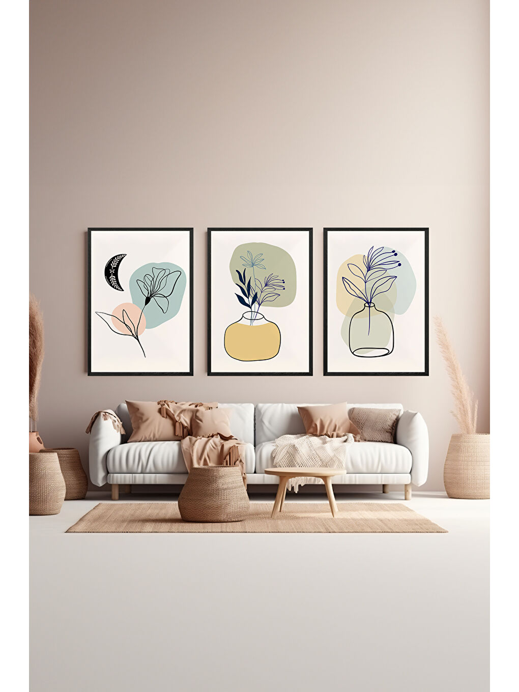 Beyaz 3 Parça Çerçeve Görünümlü Mdf Tablo Seti - ARTSYCLLCT18-1520