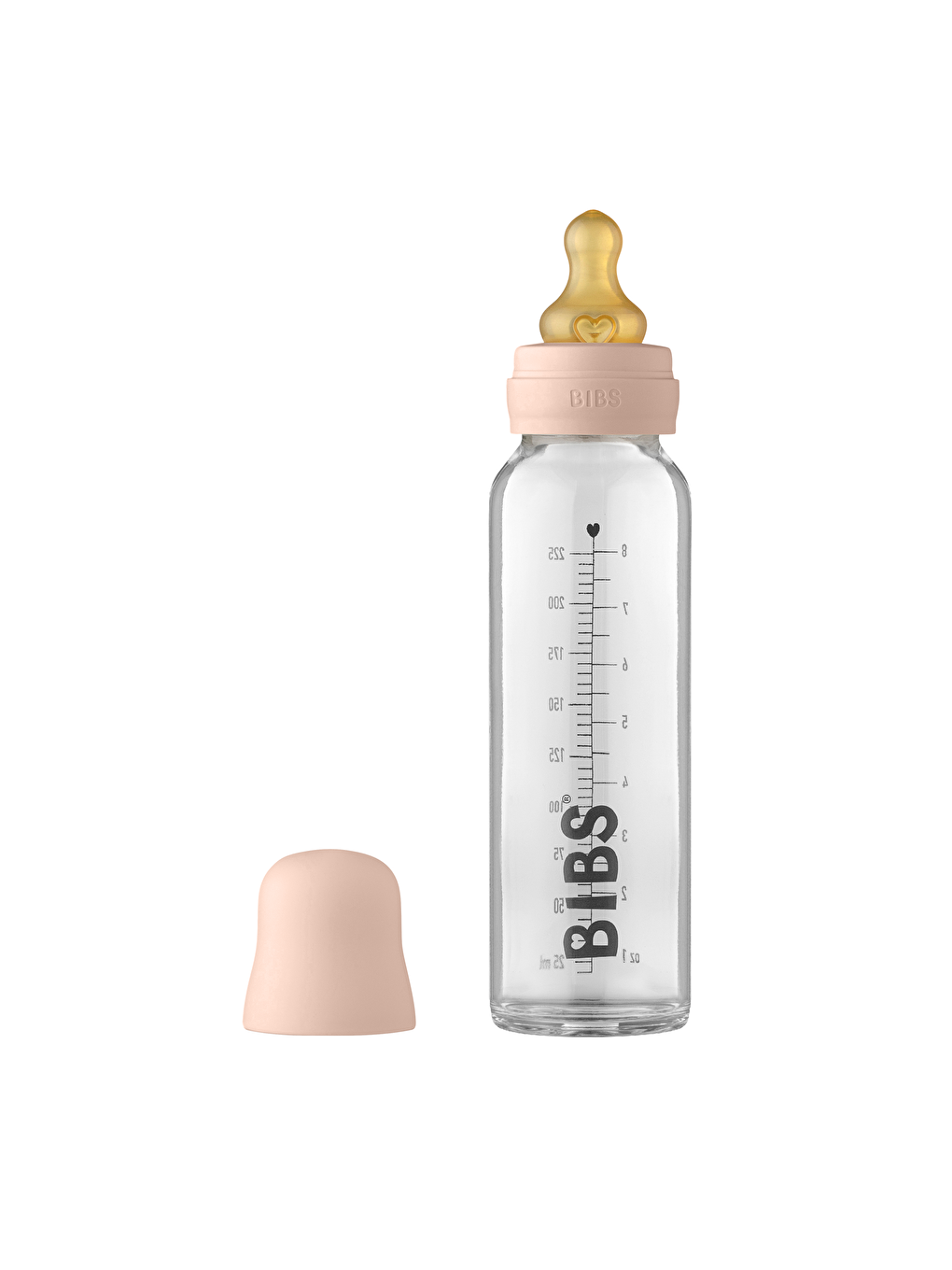 BİBS Pembe Baby Bottle Complete Set Cam Biberon 225 ML-Blush