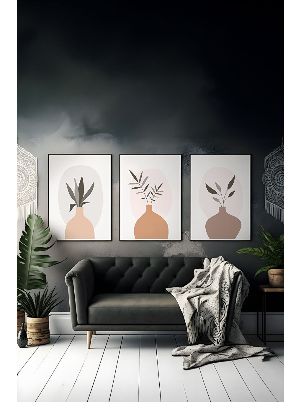 Beyaz 3 Parça Çerçeve Görünümlü Mdf Tablo Seti - ARTSYCLLCT21-1520