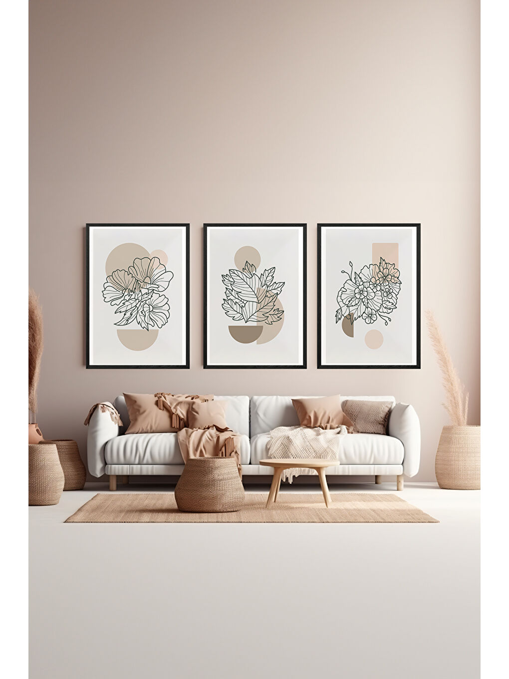 Beyaz 3 Parça Çerçeve Görünümlü Mdf Tablo Seti - ARTSYCLLCT22-3348