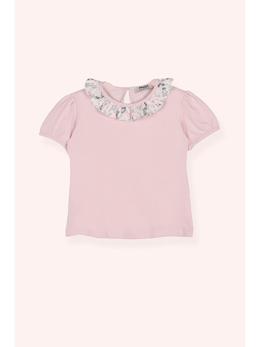 Kız Bebek Yakası Fırfırlı Kısa Kollu Pembe Tişört