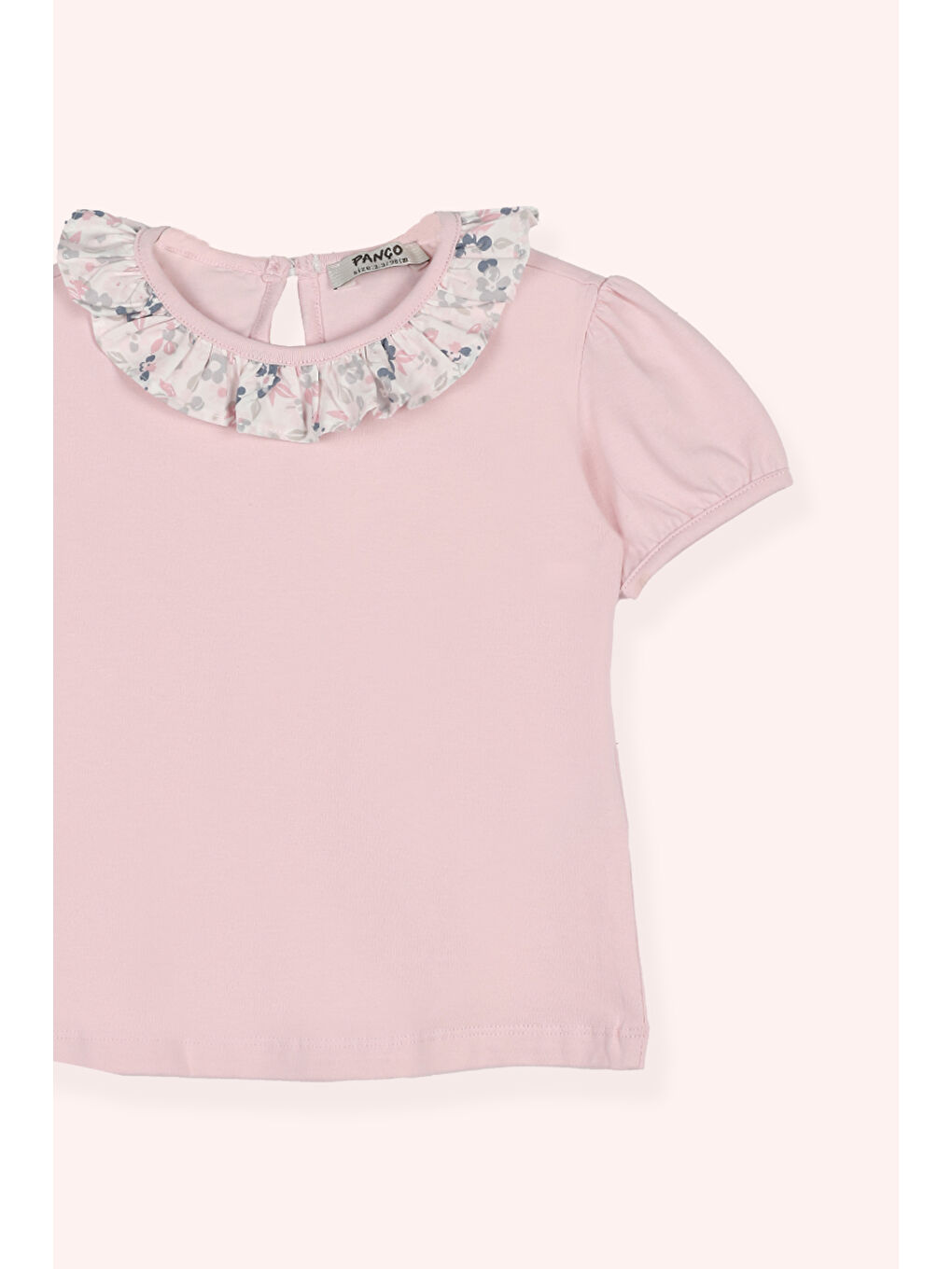 Kız Bebek Yakası Fırfırlı Kısa Kollu Pembe Tişört-1