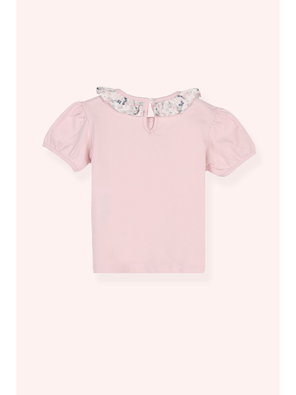 Kız Bebek Yakası Fırfırlı Kısa Kollu Pembe Tişört-2