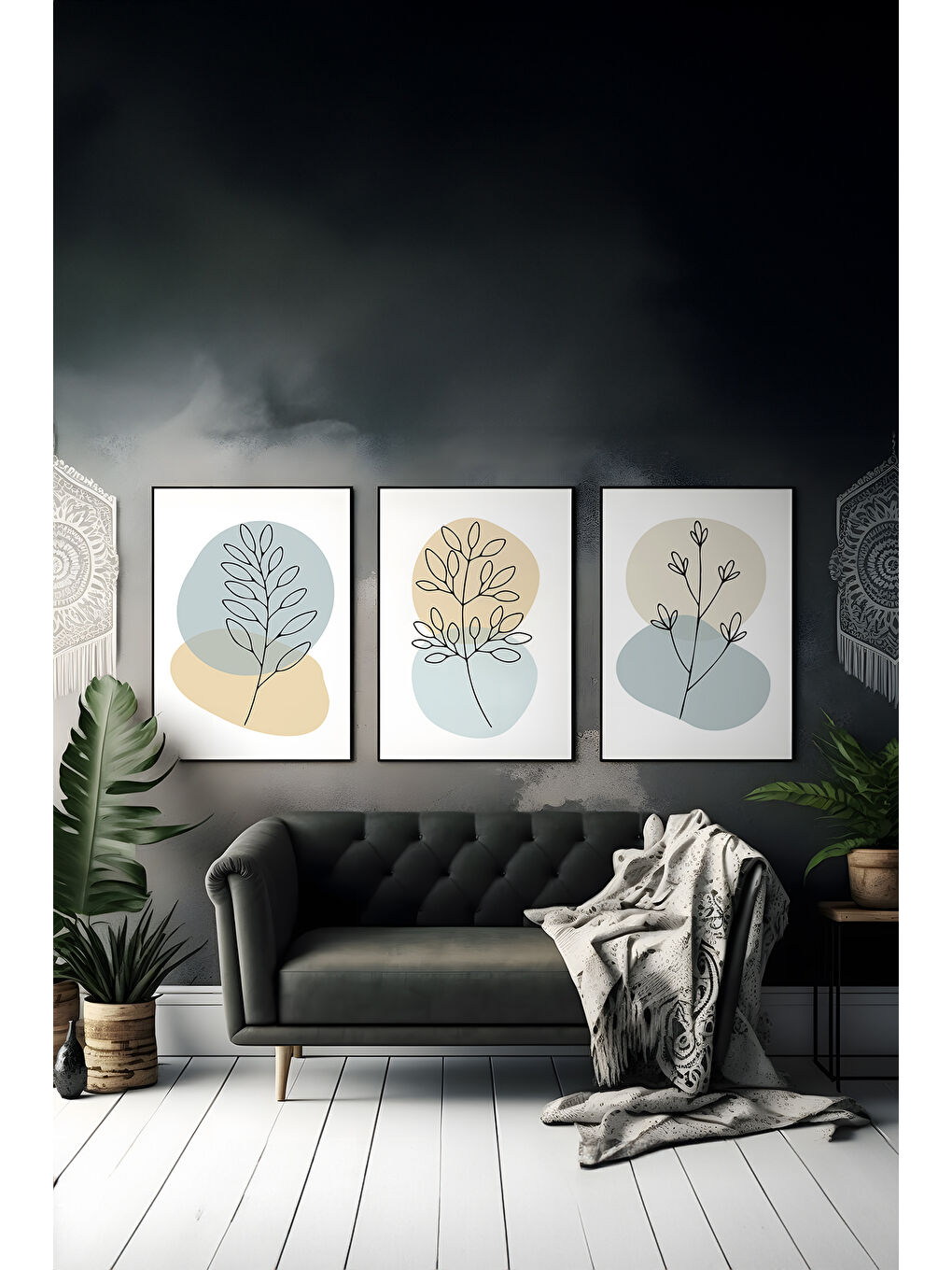 Beyaz 3 Parça Çerçeve Görünümlü Mdf Tablo Seti - ARTSYCLLCT25-2030