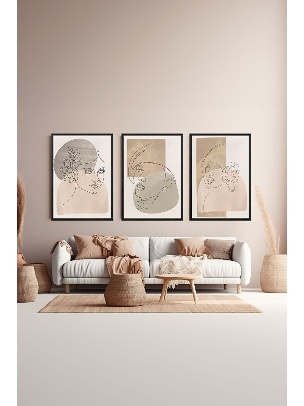 Beyaz 3 Parça Çerçeve Görünümlü Mdf Tablo Seti - ARTSYCLLCT26-3348