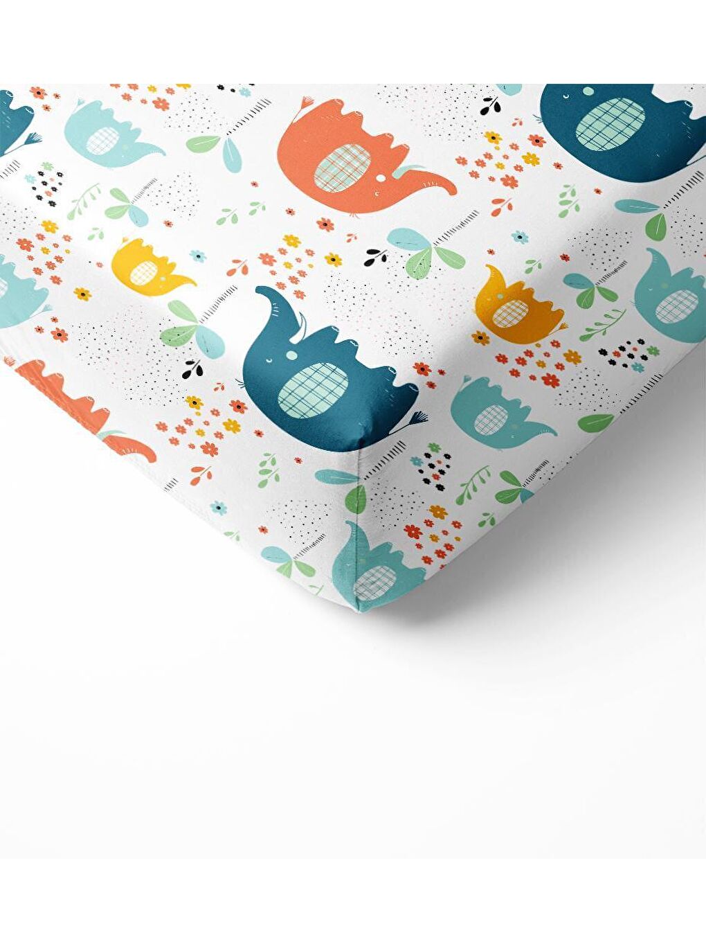 Karışık Fil Desen Baskılı Bebek Boy Lastikli Çarşaf Seti 60x120 cm-1