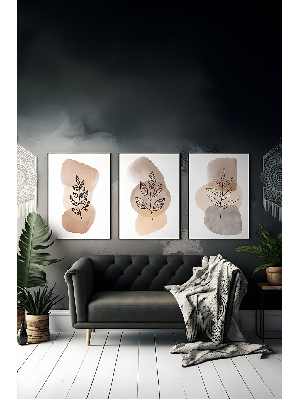 Beyaz 3 Parça Çerçeve Görünümlü Mdf Tablo Seti - ARTSYCLLCT29-3348