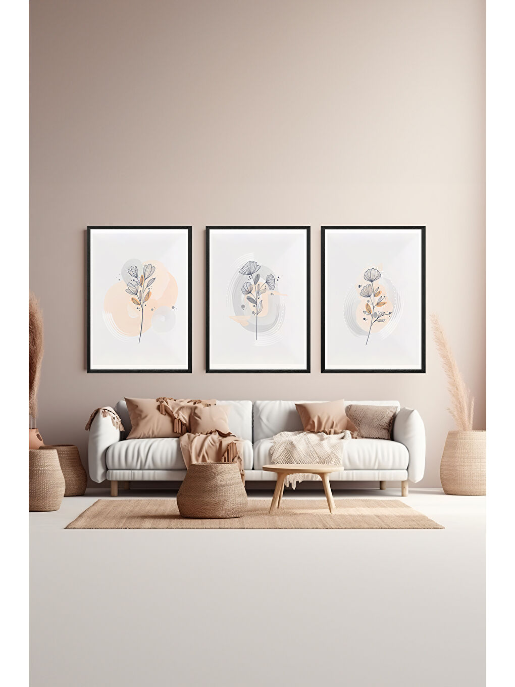 Beyaz 3 Parça Çerçeve Görünümlü Mdf Tablo Seti - ARTSYCLLCT30-2030