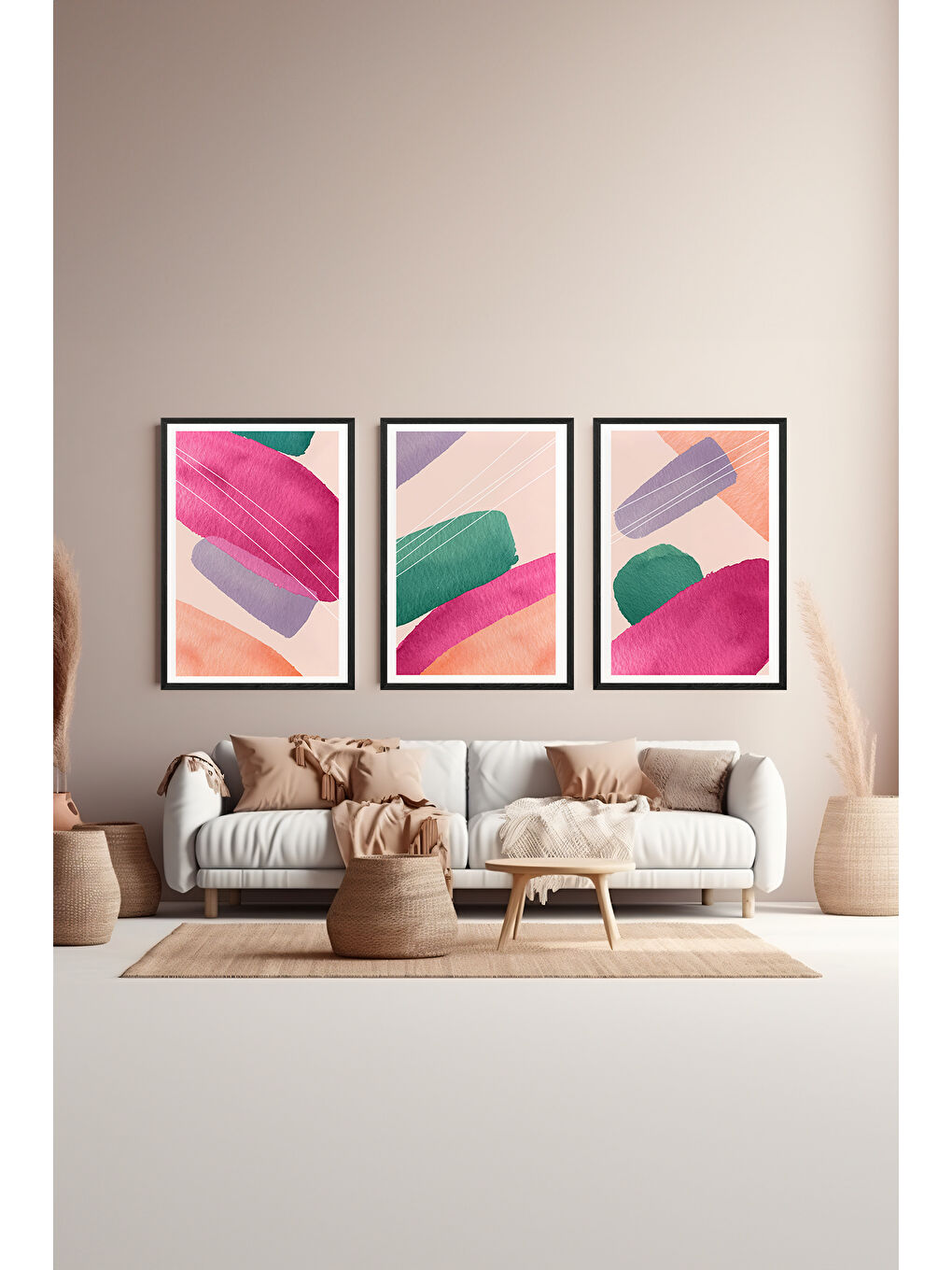 Beyaz 3 Parça Çerçeve Görünümlü Mdf Tablo Seti - ARTSYCLLCT32-2030