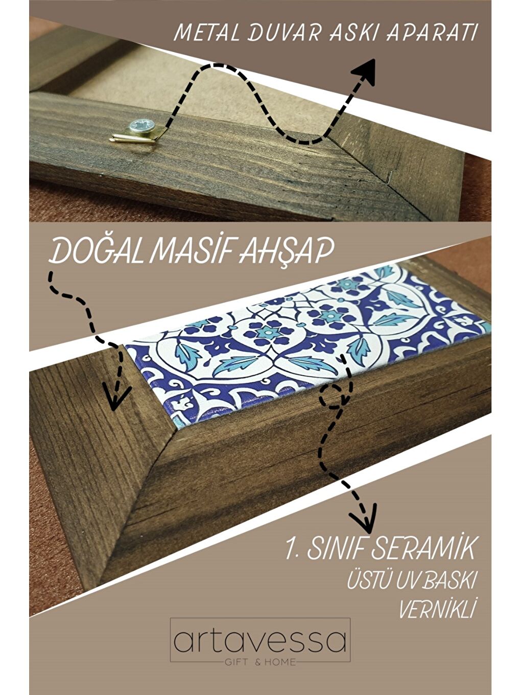 Beyaz Masif Ahşap Çerçeveli Taş Tablo Pano 15,5 x 15,5 cm - ARTVESSAKARO2-2