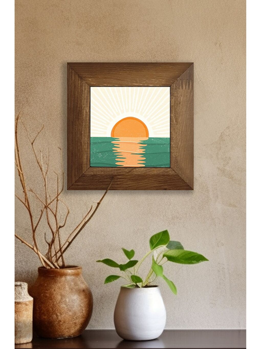 Beyaz Masif Ahşap Çerçeveli Taş Tablo Pano 15,5 x 15,5 cm - ARTVESSAKARO3