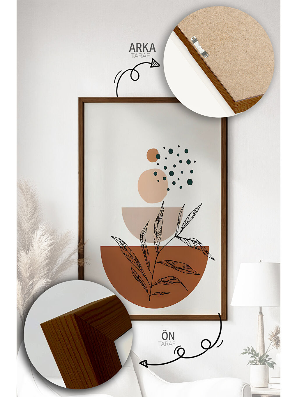 Beyaz 3 Parça Gerçek Ahşap Renkli Çerçeveli Tablo Seti - Model 14 - ARTVMODEL14-KAHVE-1