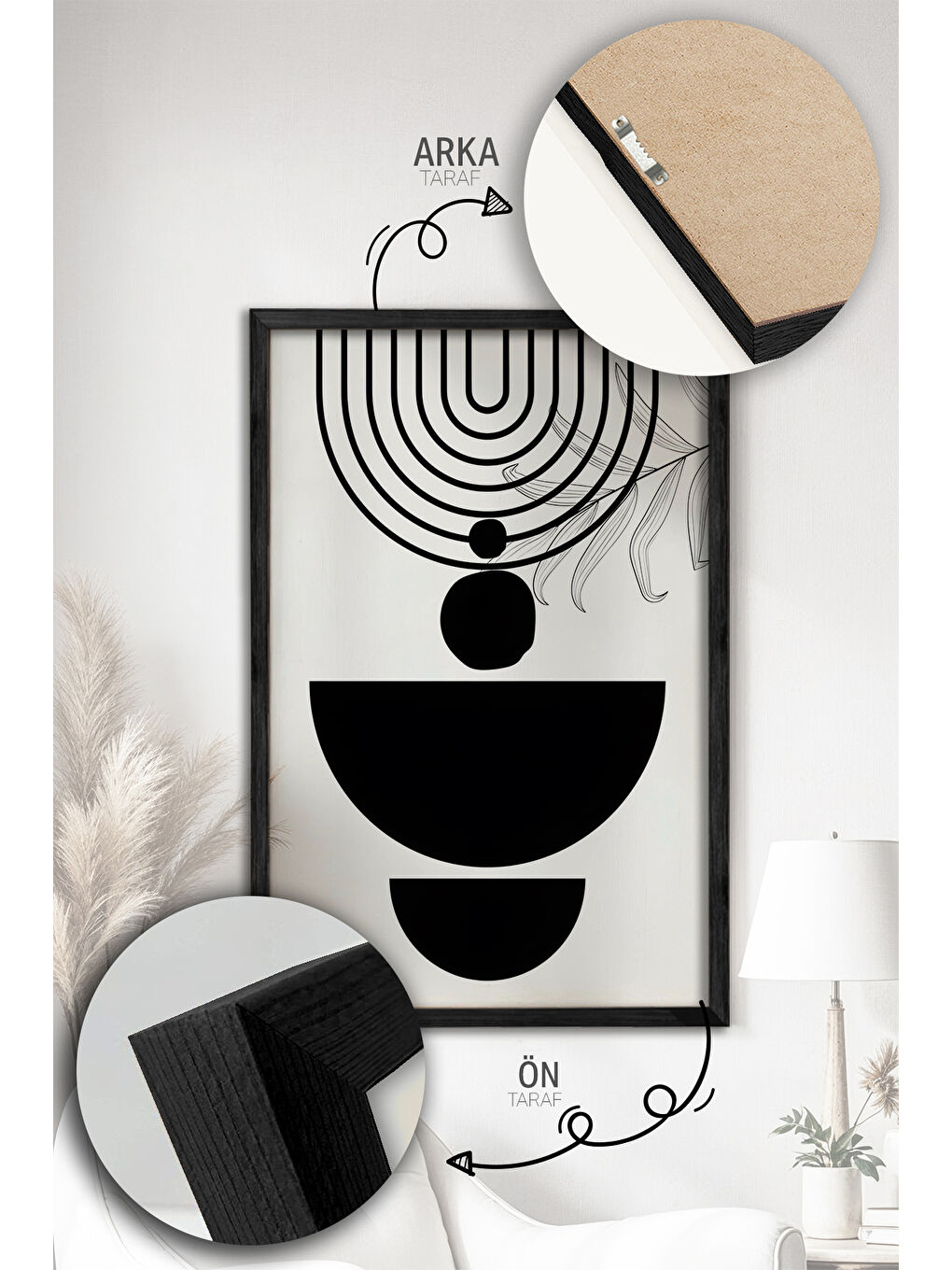 Beyaz 3 Parça Gerçek Ahşap Renkli Çerçeveli Tablo Seti - Model 15 - ARTVMODEL15-SIYAH-1