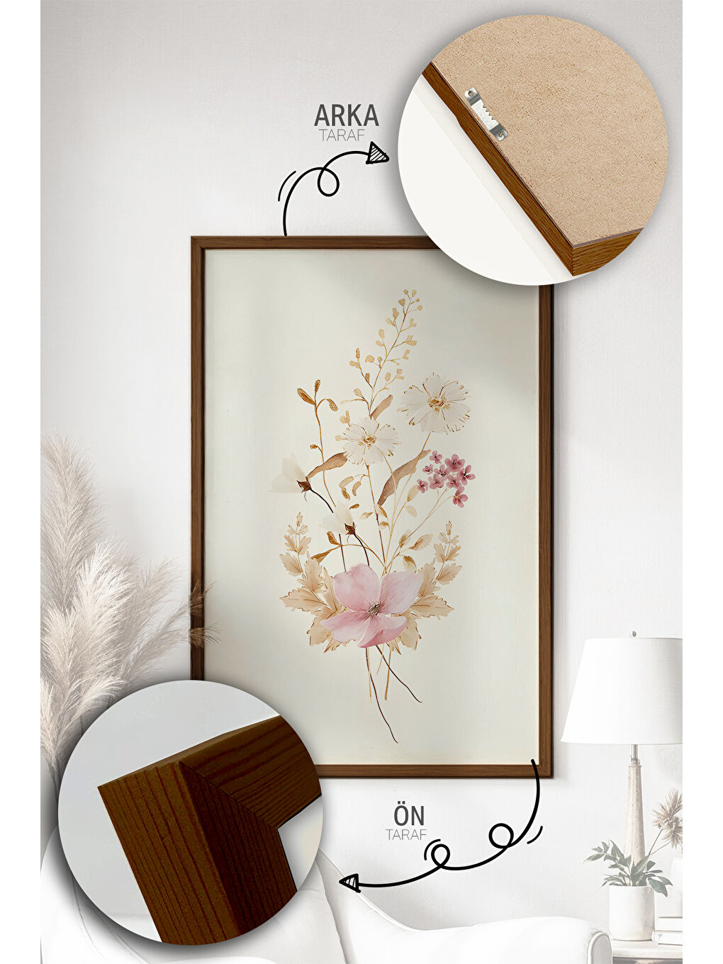 Beyaz 3 Parça Gerçek Ahşap Renkli Çerçeveli Tablo Seti - Model 19 - ARTVMODEL19-KAHVE-1