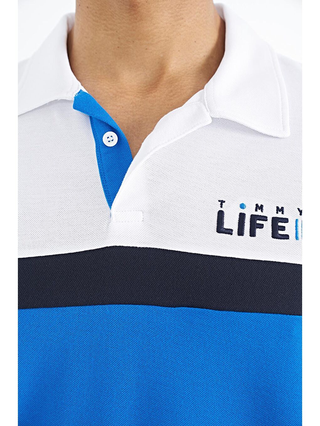 TOMMYLIFE Mavi Saks Renk Geçişli Polo Yaka Standart Kalıp Erkek T-shirt - 88238 - 2