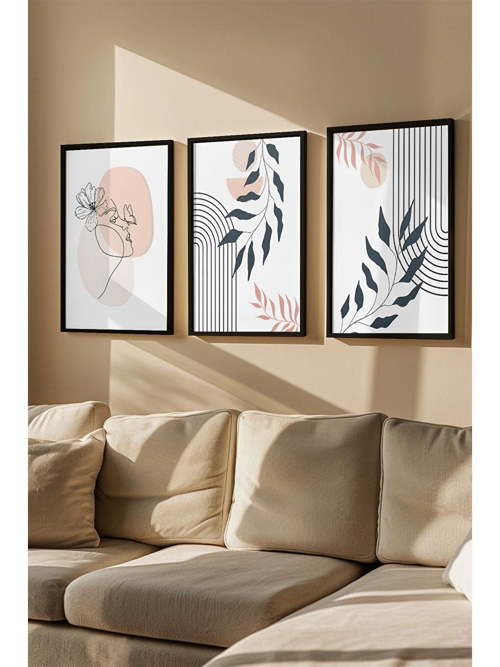 Beyaz 3 Parça Gerçek Ahşap Renkli Çerçeveli Tablo Seti - Model 22 - ARTVMODEL22-SIYAH