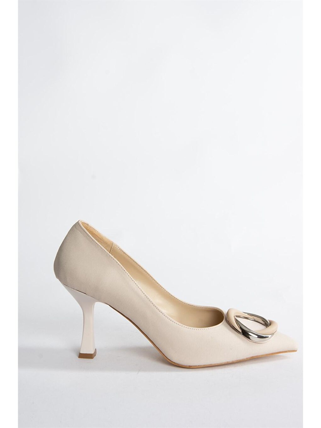 Bej Ten Kumaş Önü Toka Detaylı Kadın Topuklu Ayakkabı N944138204-3