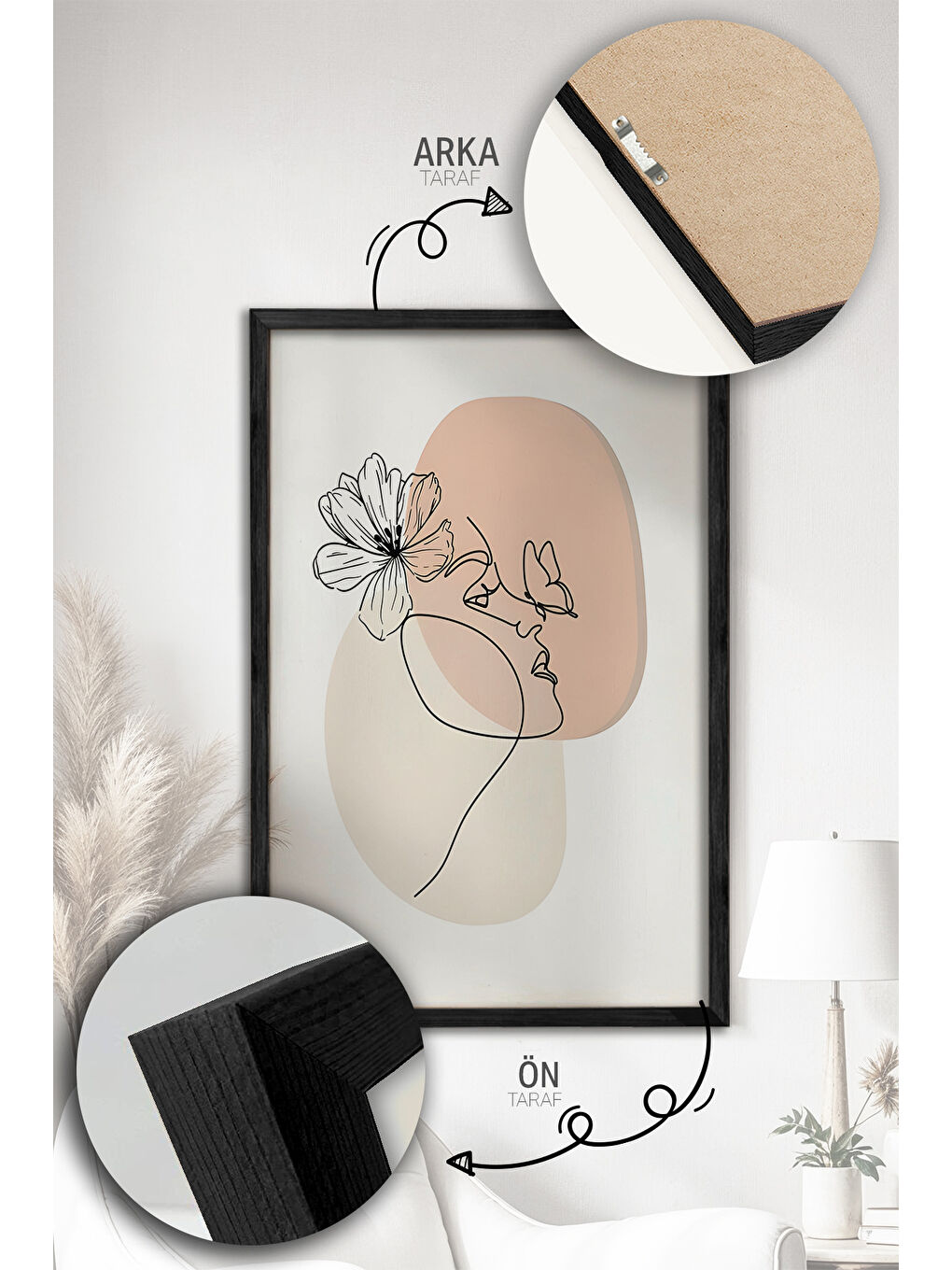 Beyaz 3 Parça Gerçek Ahşap Renkli Çerçeveli Tablo Seti - Model 22 - ARTVMODEL22-SIYAH-1