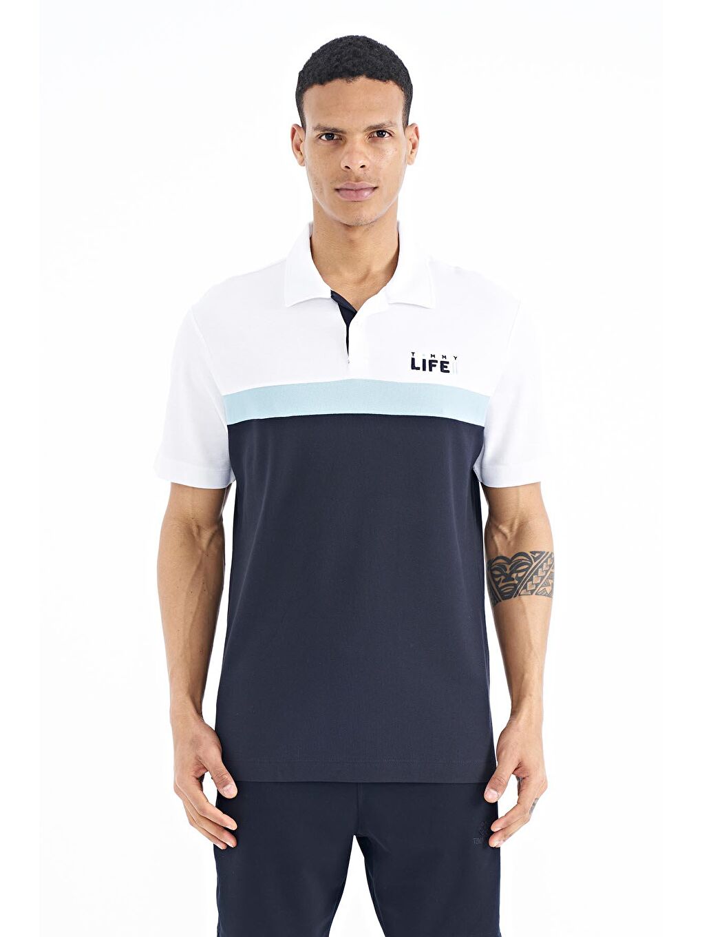 TOMMYLIFE Lacivert Renk Geçişli Polo Yaka Standart Kalıp Erkek T-shirt - 88238