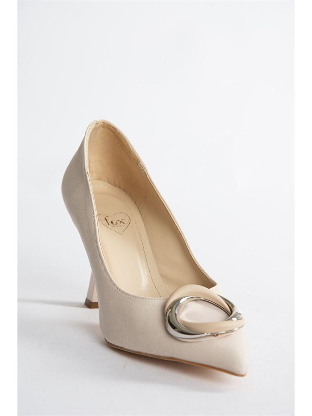 Bej Ten Kumaş Önü Toka Detaylı Kadın Topuklu Ayakkabı N944138204-4