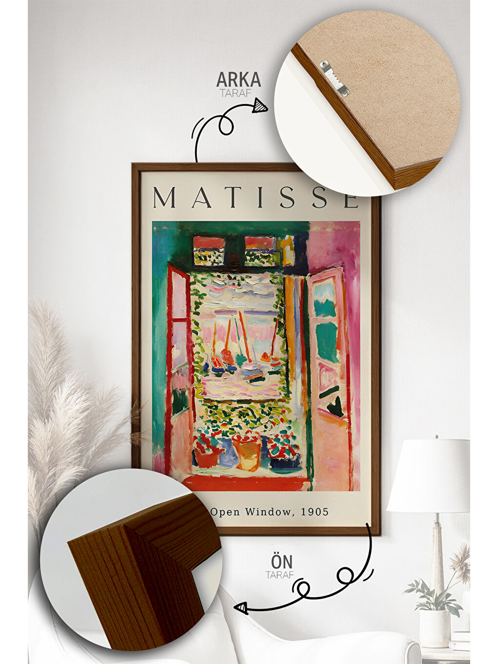 Beyaz 3 Parça Gerçek Ahşap Renkli Çerçeveli Tablo Seti - Model 23 - ARTVMODEL23-KAHVE-1