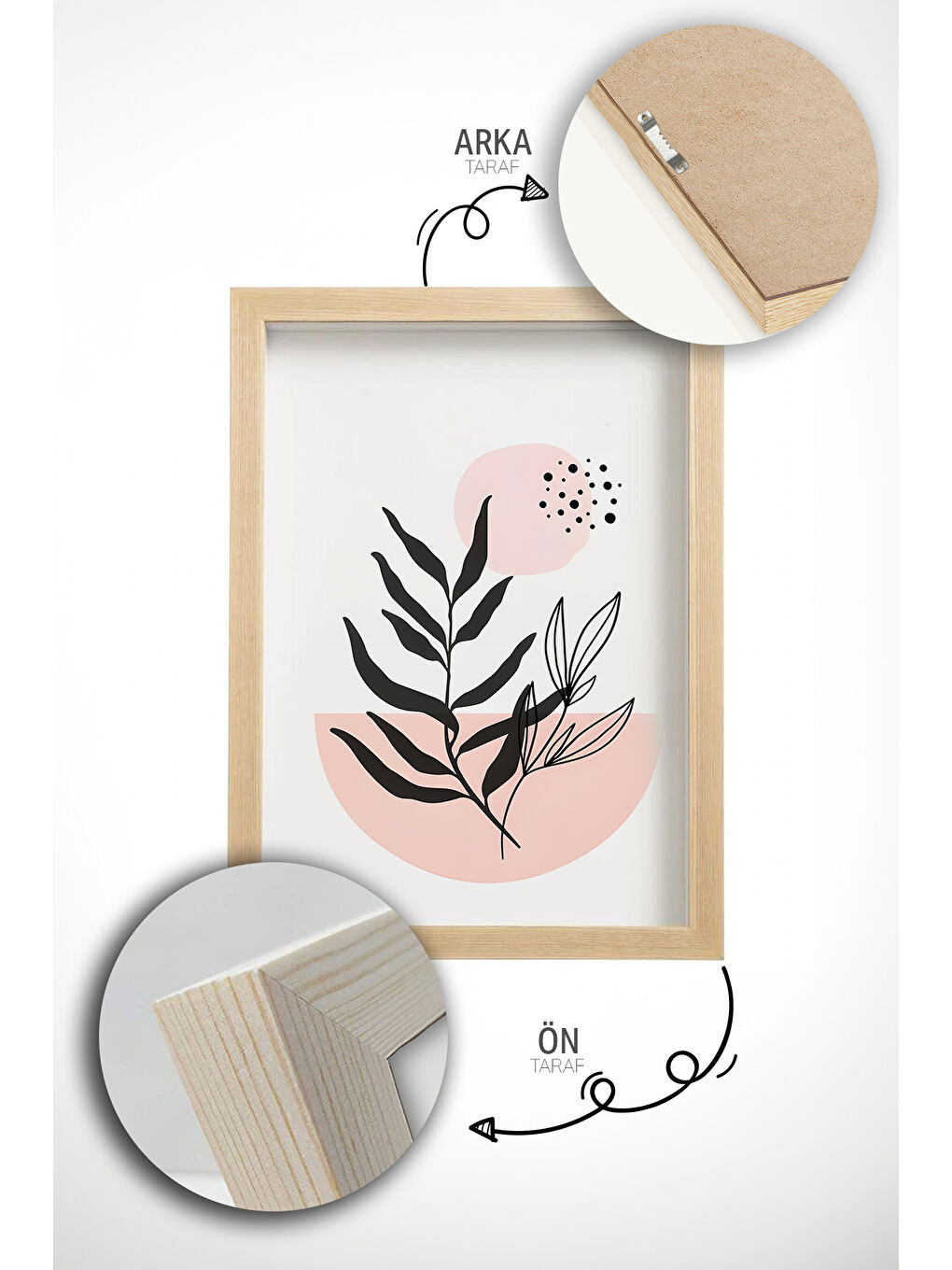 Beyaz 3 Parça Gerçek Ahşap Renkli Çerçeveli Tablo Seti - Model 2 - ARTVMODEL2-AHSAP-1