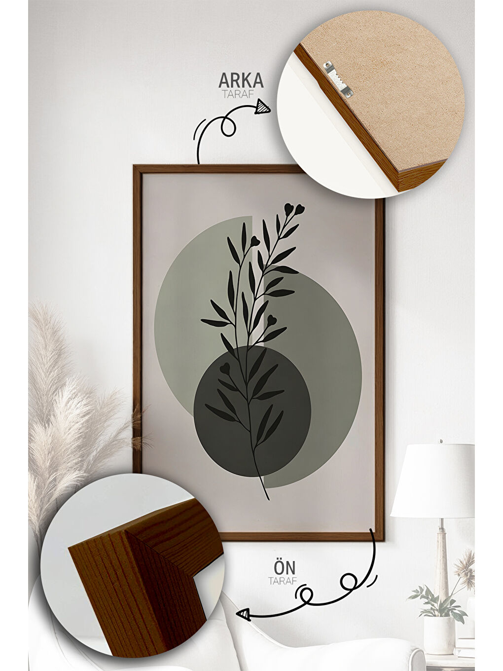 Beyaz 3 Parça Gerçek Ahşap Renkli Çerçeveli Tablo Seti - Model 36 - ARTVMODEL36-KAHVE-1