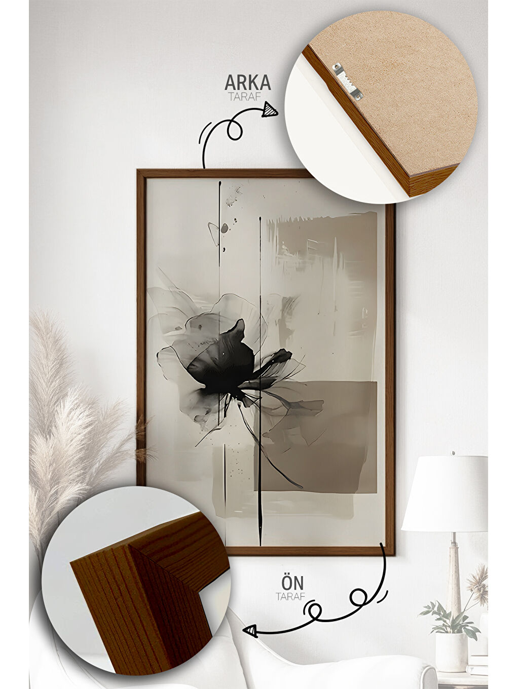 Beyaz 3 Parça Gerçek Ahşap Renkli Çerçeveli Tablo Seti - Model 40 - ARTVMODEL40-KAHVE-1