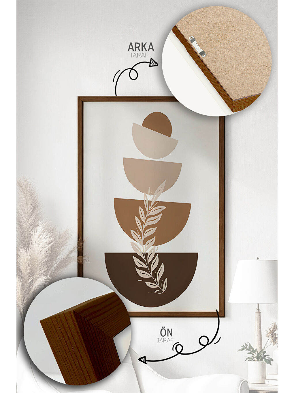 Beyaz 3 Parça Gerçek Ahşap Renkli Çerçeveli Tablo Seti - Model 4 - ARTVMODEL4-KAHVE-1