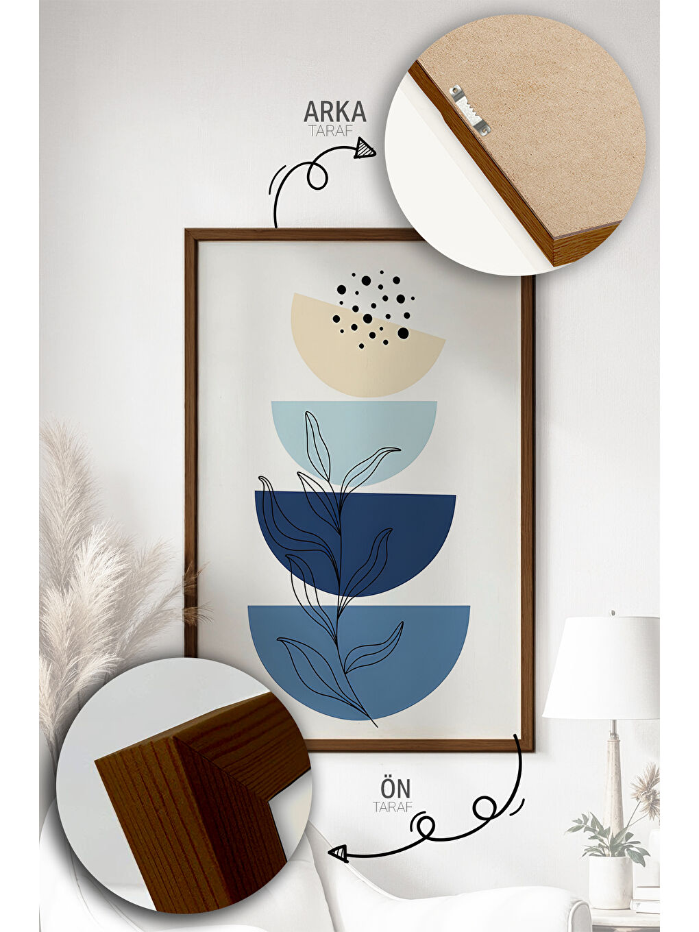 Beyaz 3 Parça Gerçek Ahşap Renkli Çerçeveli Tablo Seti - Model 5 - ARTVMODEL5-KAHVE-1