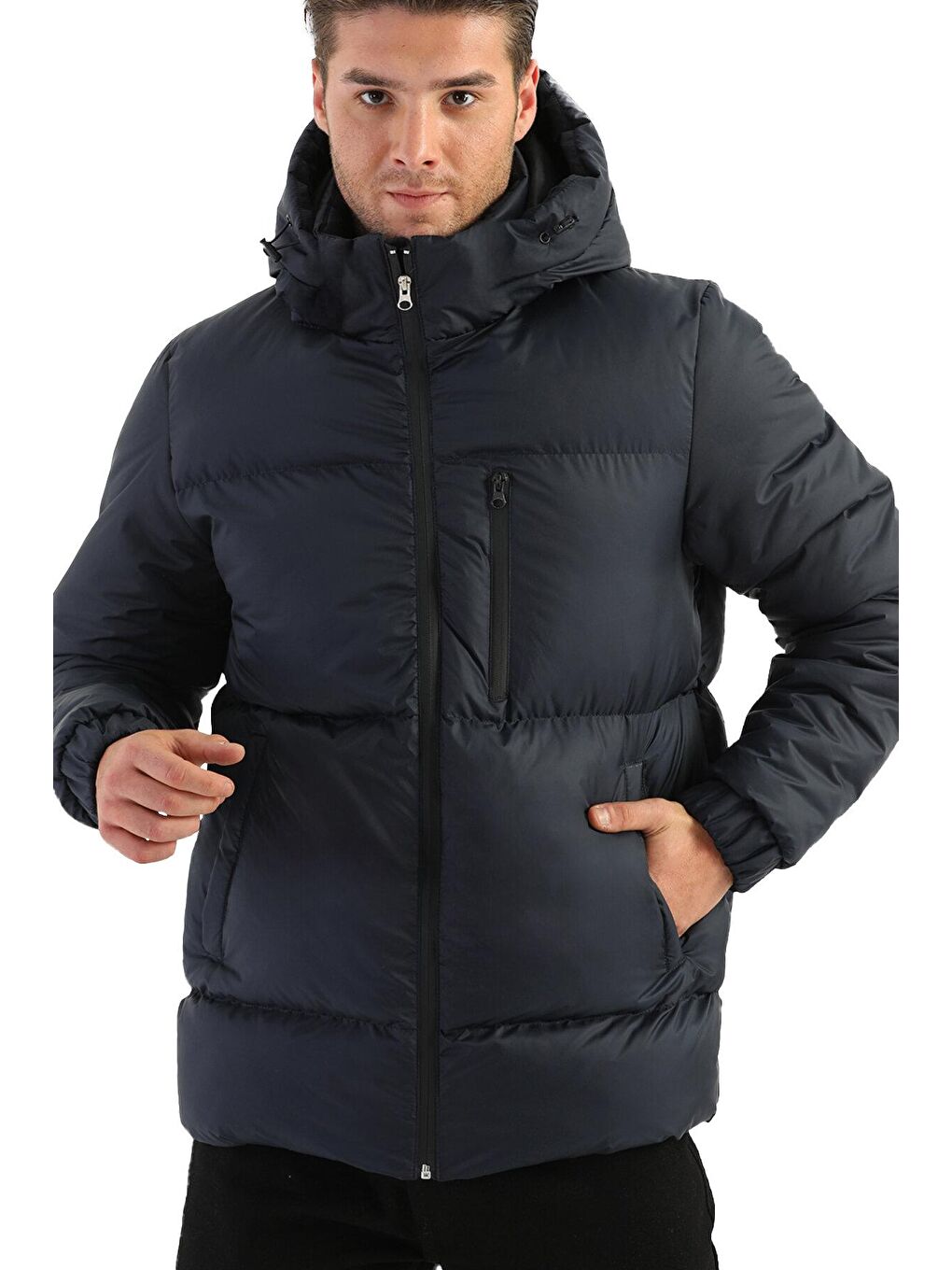 Lacivert Erkek Kapüşonlu  Şişme Mont RCDM-400