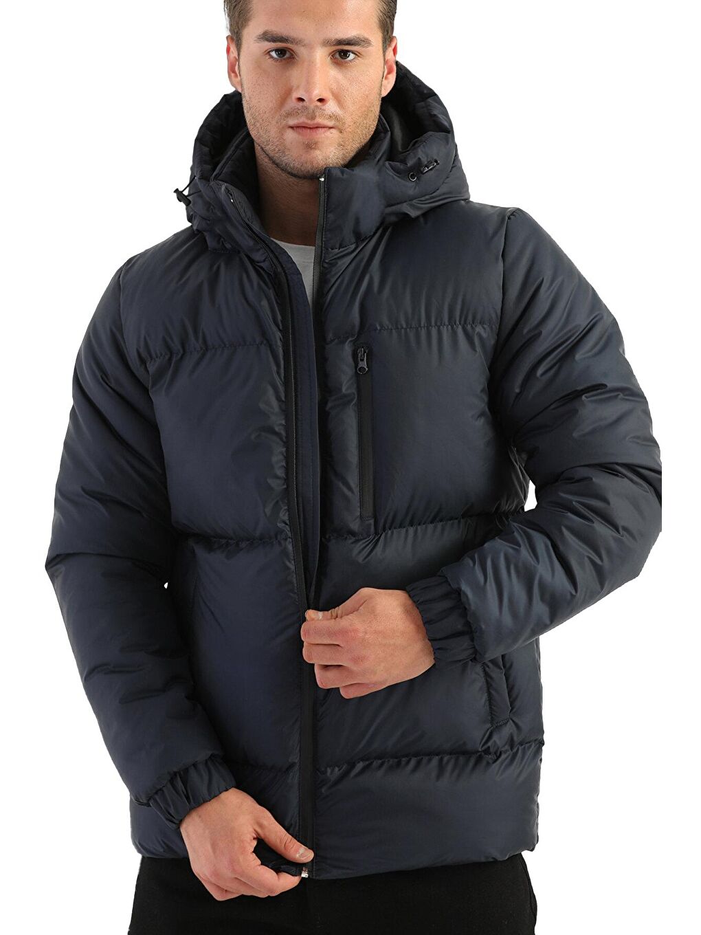 Lacivert Erkek Kapüşonlu  Şişme Mont RCDM-400-1