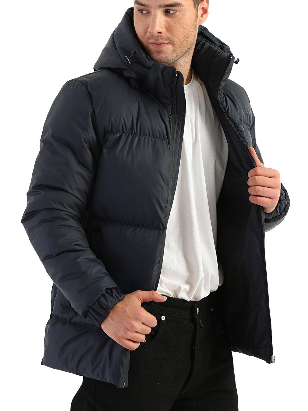 Lacivert Erkek Kapüşonlu  Şişme Mont RCDM-400-2