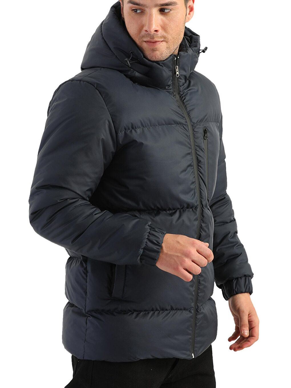 Lacivert Erkek Kapüşonlu  Şişme Mont RCDM-400-4