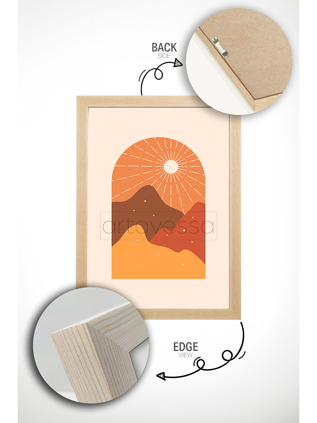 Beyaz 3 Parça Gerçek Ham Ahşap Çerçeveli Tablo Seti - Model 11 - AVSS3LUMDL11-3348-2