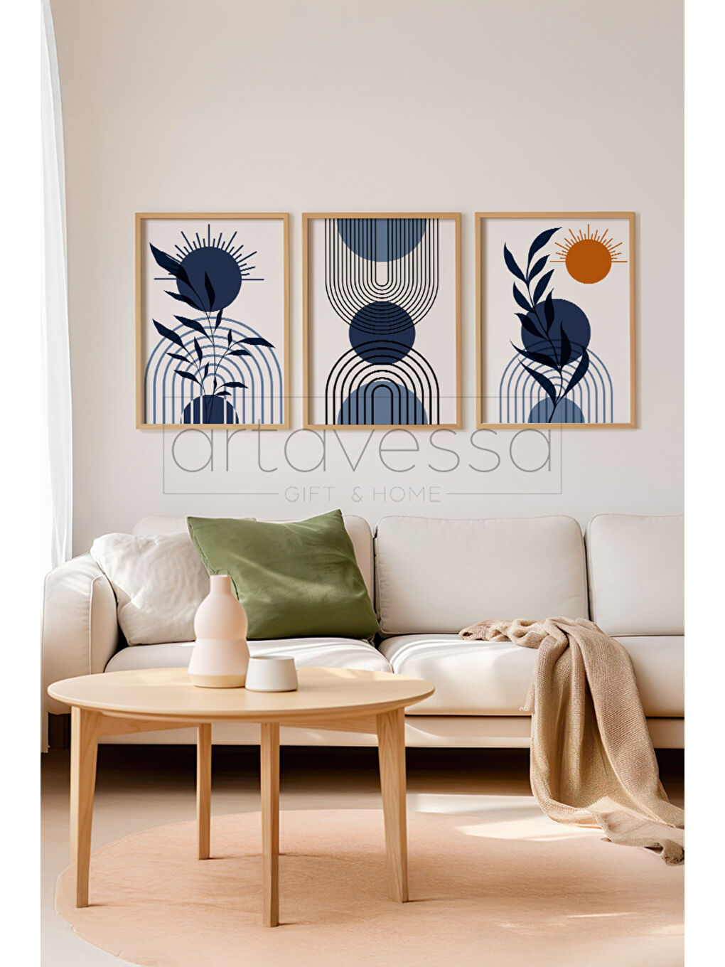 Beyaz 3 Parça Gerçek Ham Ahşap Çerçeveli Tablo Seti - Model 17 - AVSS3LUMDL17-3348-1