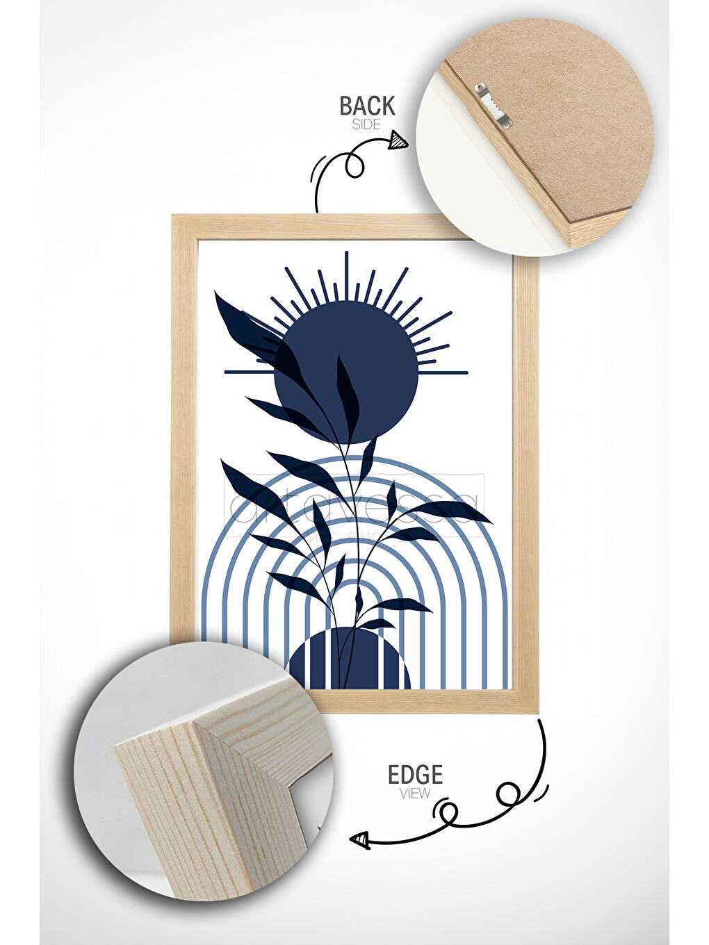 Beyaz 3 Parça Gerçek Ham Ahşap Çerçeveli Tablo Seti - Model 17 - AVSS3LUMDL17-3348-2