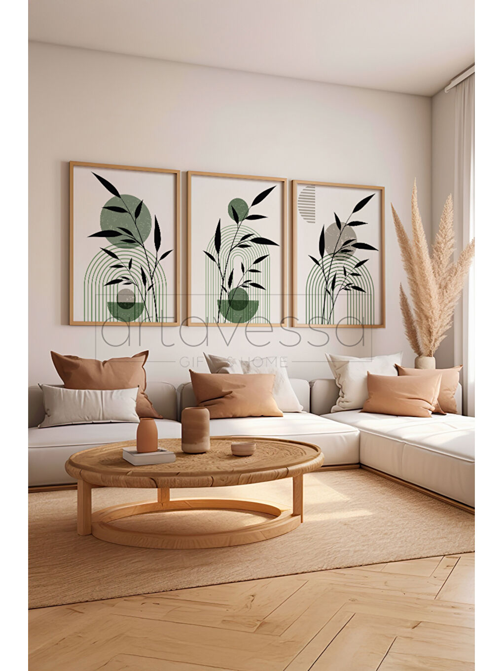 Beyaz 3 Parça Gerçek Ham Ahşap Çerçeveli Tablo Seti - Model 19 - AVSS3LUMDL19-5070