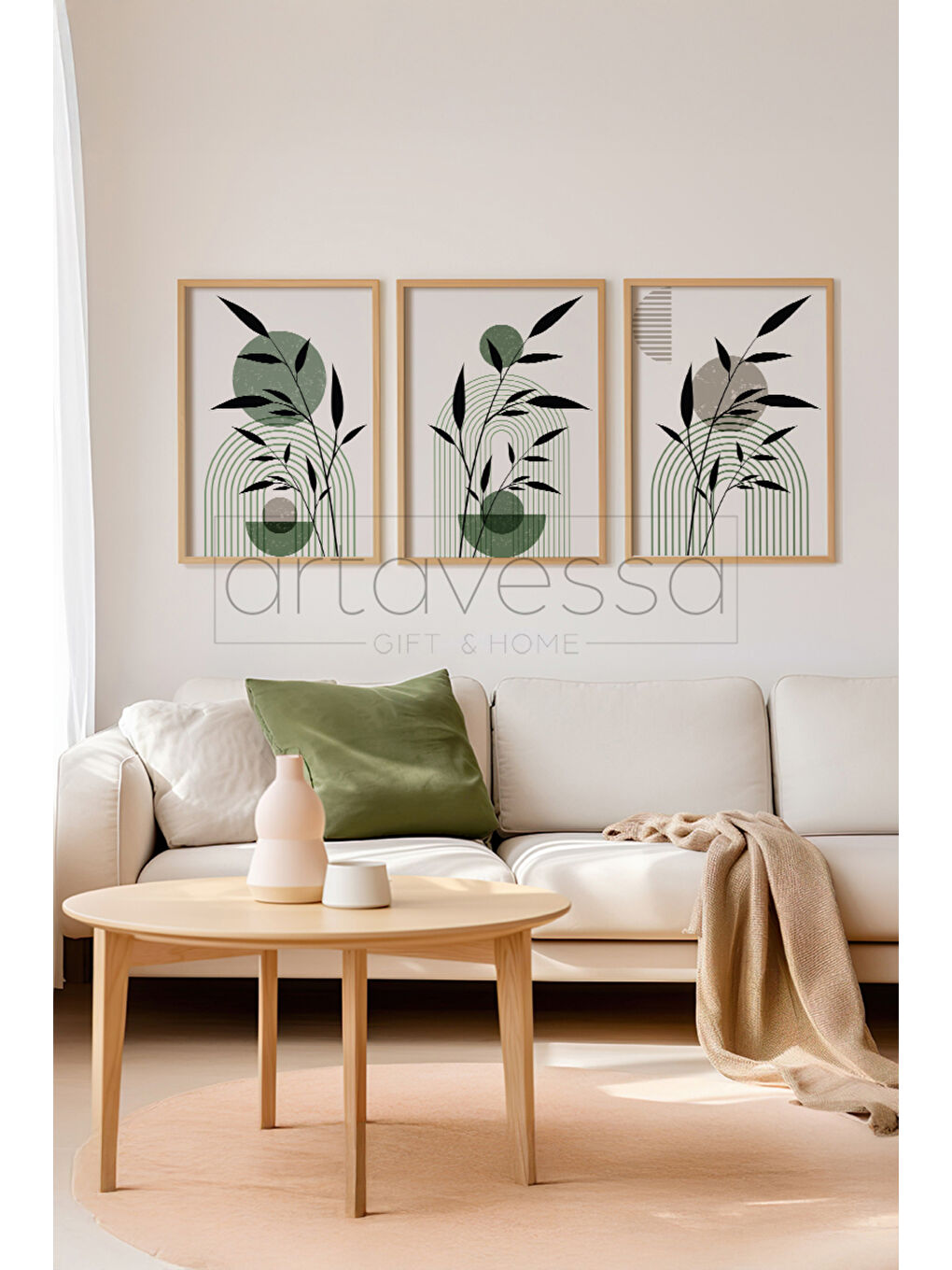 Beyaz 3 Parça Gerçek Ham Ahşap Çerçeveli Tablo Seti - Model 19 - AVSS3LUMDL19-5070-1