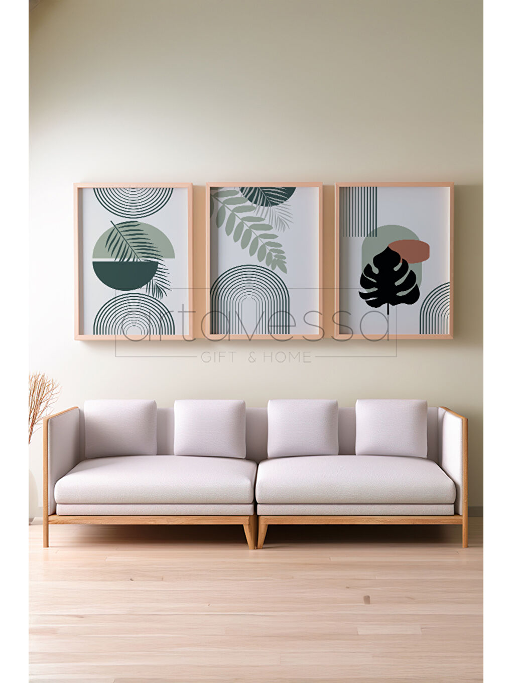 Beyaz 3 Parça Gerçek Ham Ahşap Çerçeveli Tablo Seti - Model 3 - AVSS3LUMDL3-3348-1