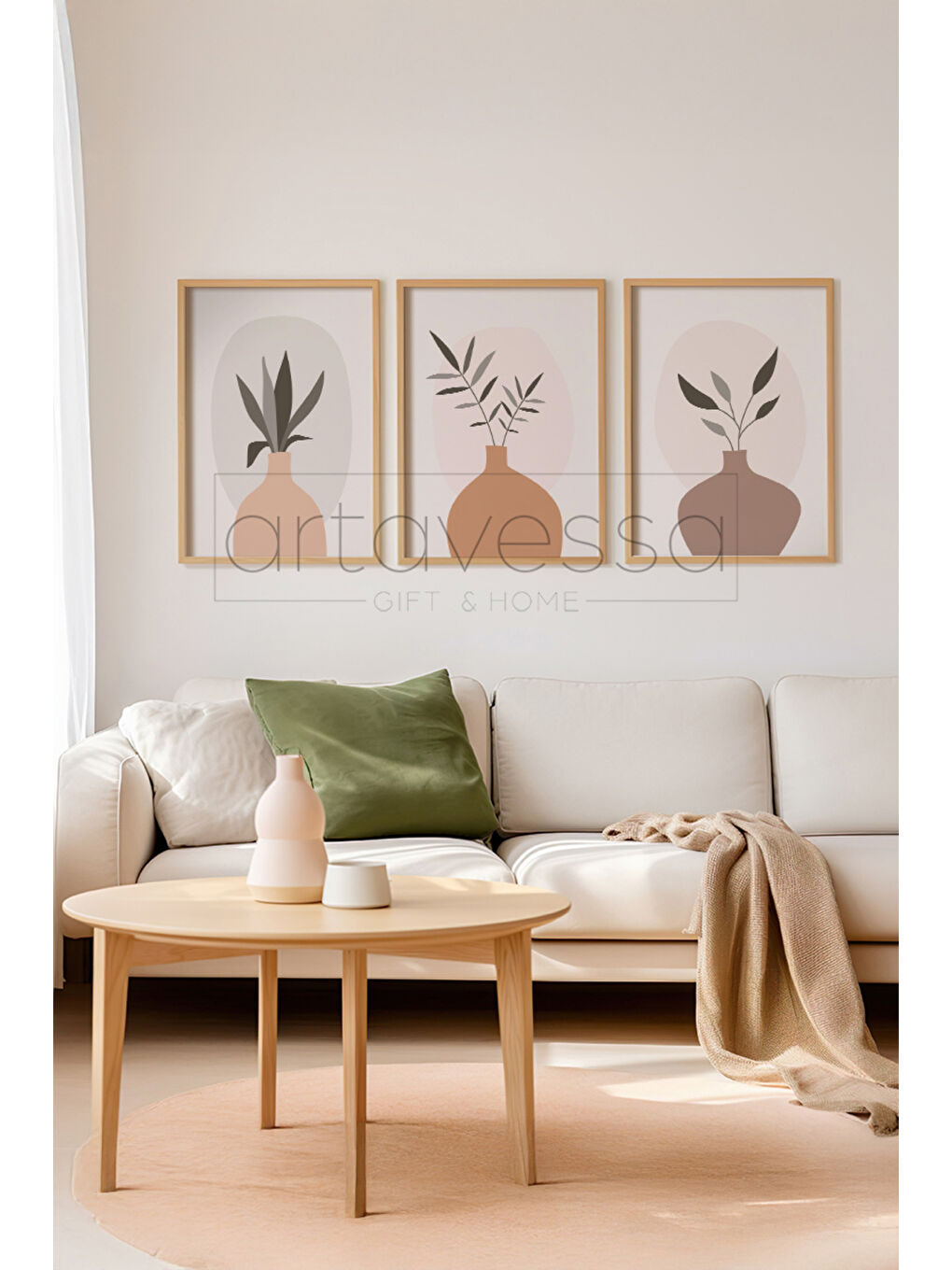 Beyaz 3 Parça Gerçek Ham Ahşap Çerçeveli Tablo Seti - Model 4 - AVSS3LUMDL4-3348-1