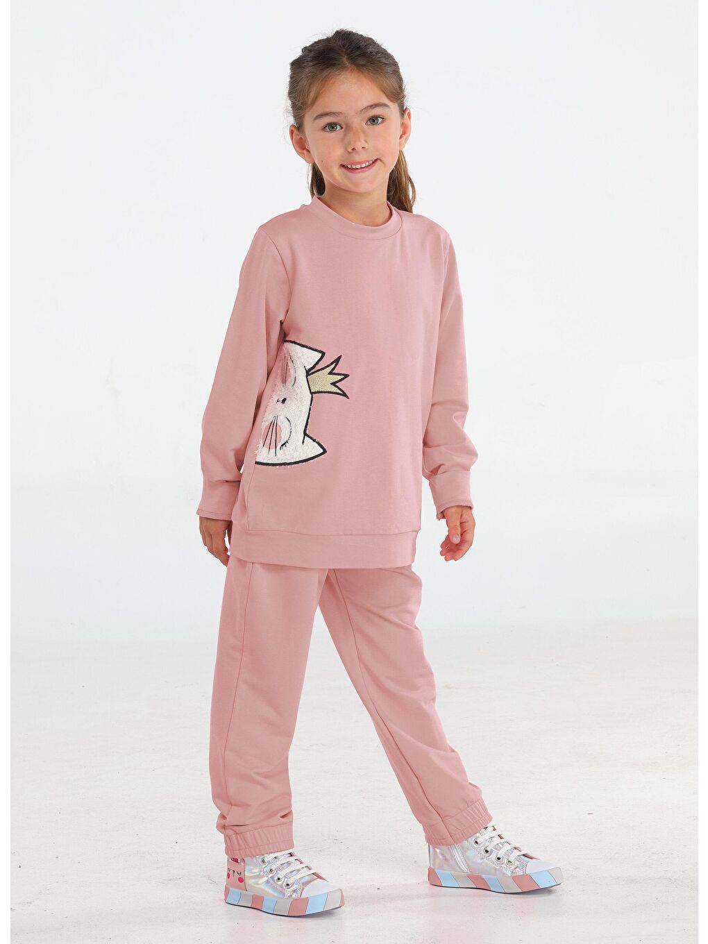 Pembe Kedi Prenses Gülkurusu Kız Çocuk Eşofman Takım