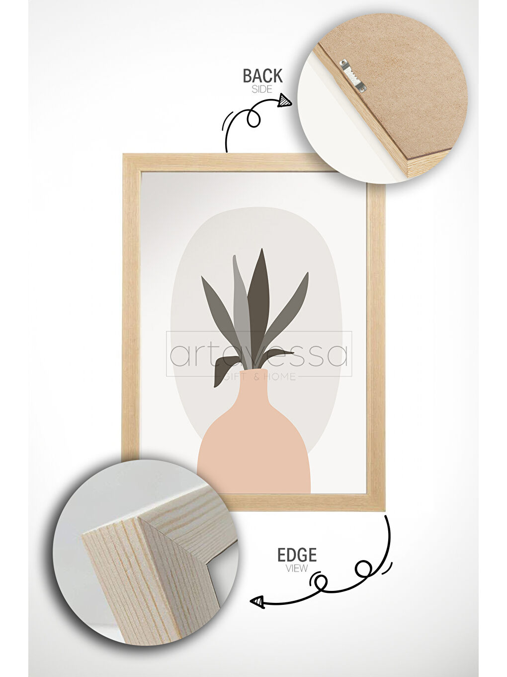 Beyaz 3 Parça Gerçek Ham Ahşap Çerçeveli Tablo Seti - Model 4 - AVSS3LUMDL4-5070-2